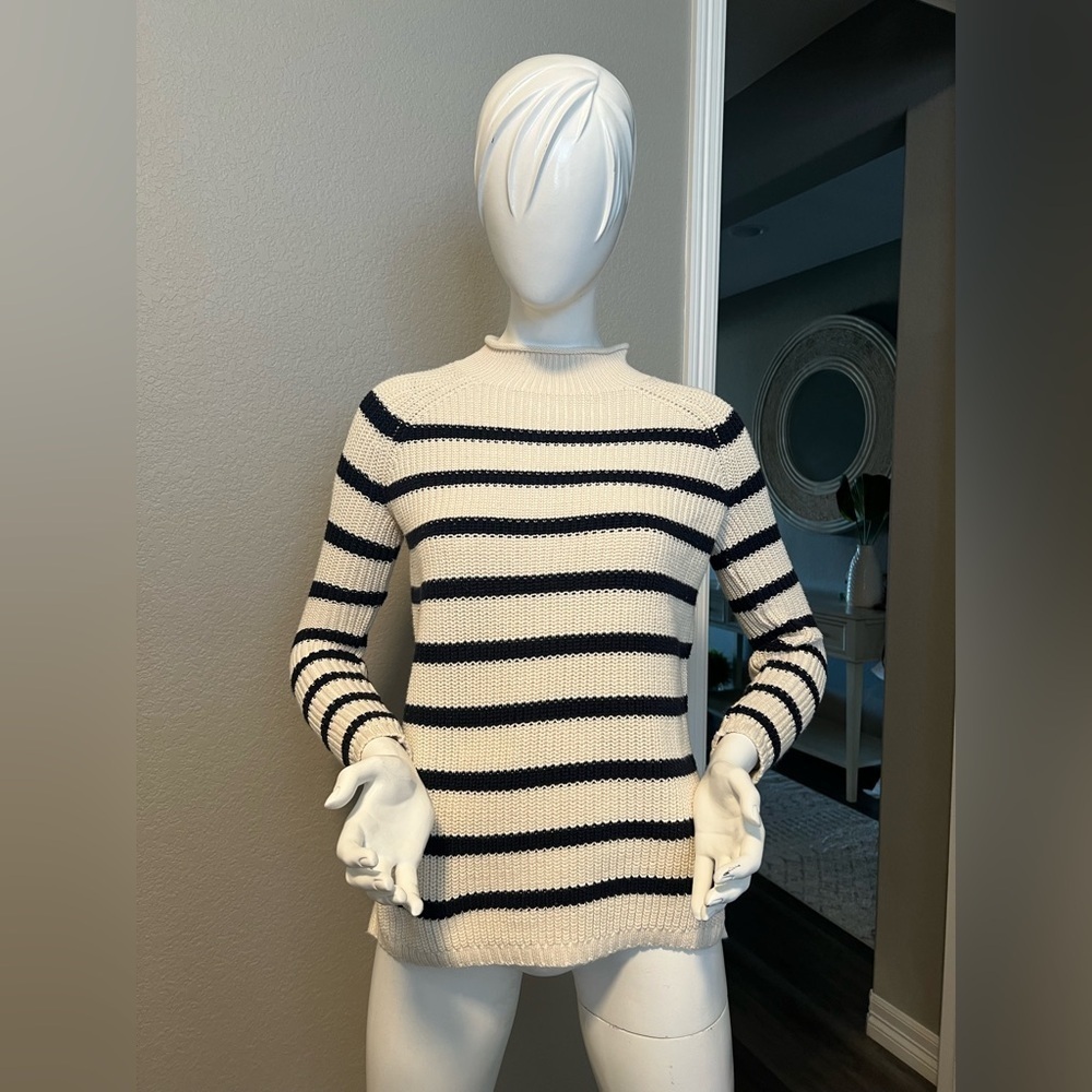 TALBOTS COTTON SHAKER STITCH ROLL NECK SWEATER - STRIPE size P